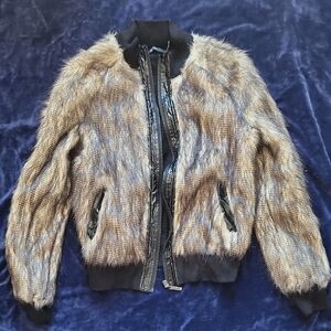 Stylish Faux Fur Jacket - Brown